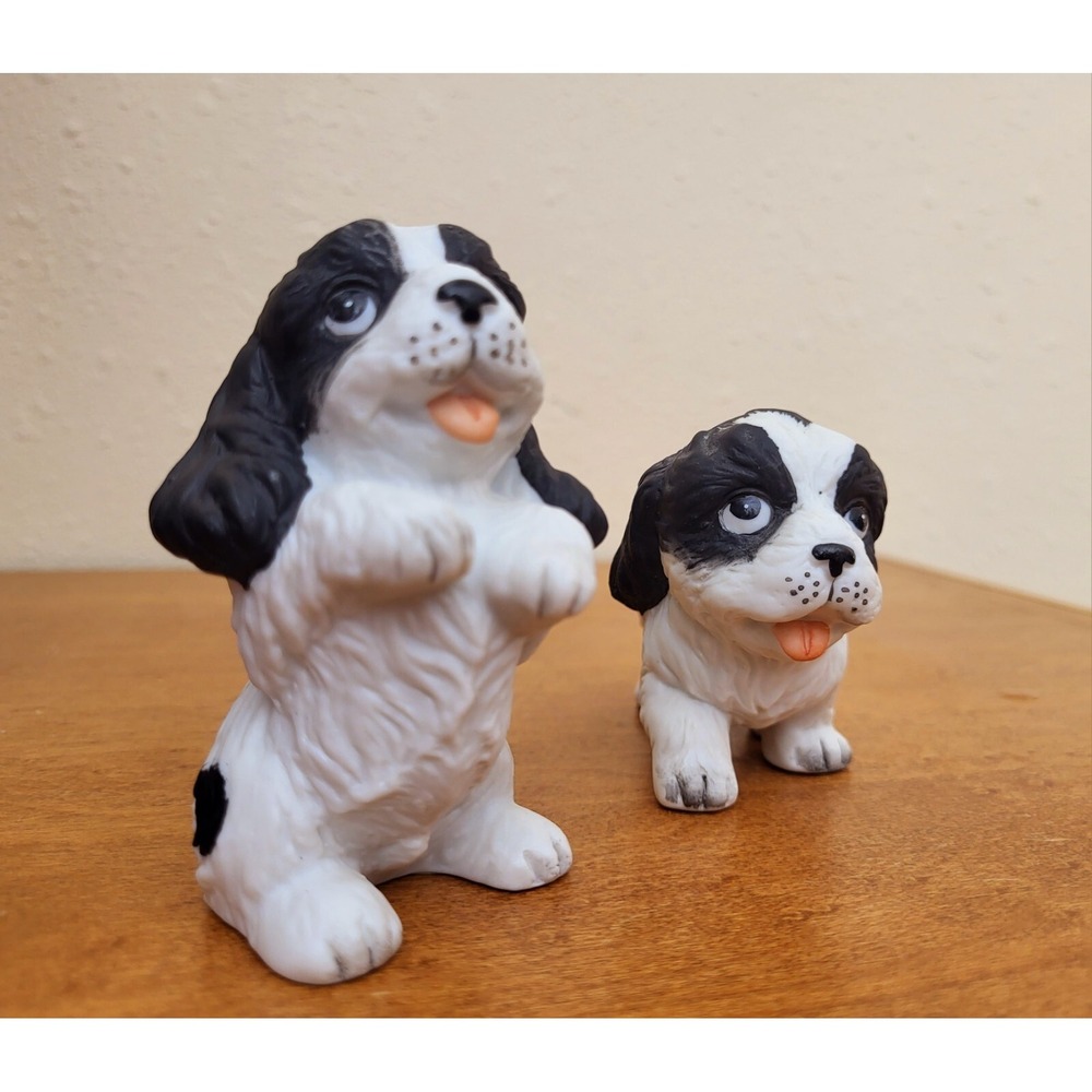 Homco Porcelain Puppy Set 1427 Vintage 2 Figurines Shih Tzu Cocker Spaniels Dogs